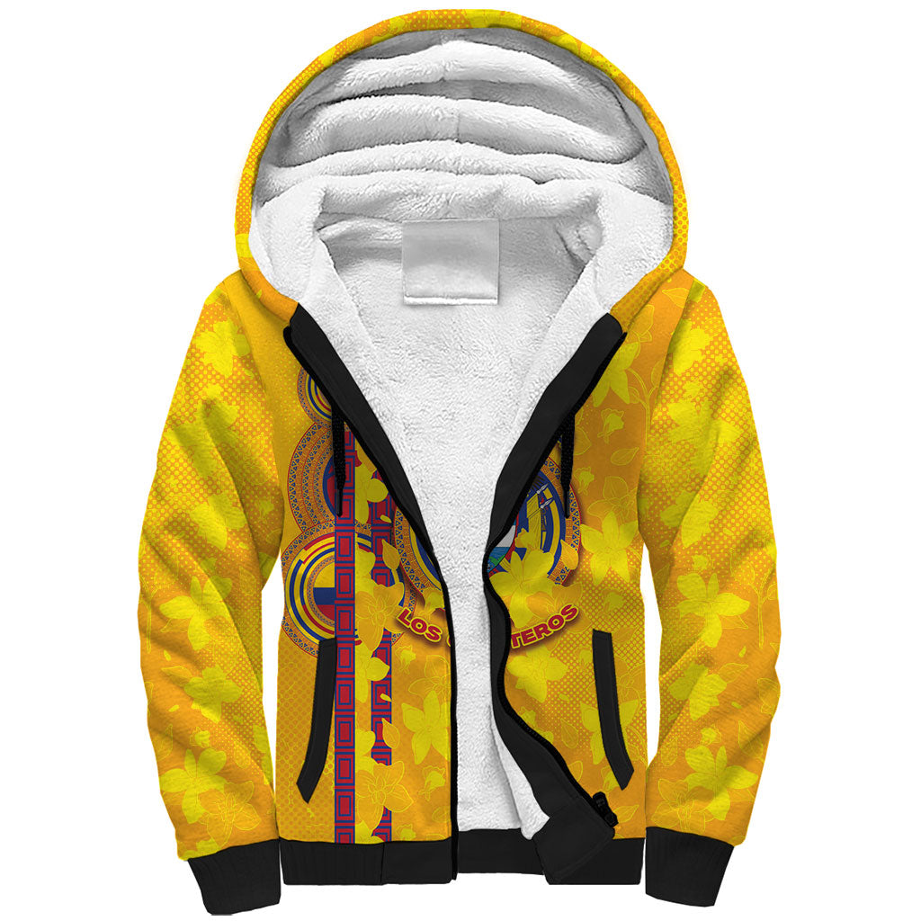 Custom Colombia Football Sherpa Hoodie Tropical Orchid Floral Pattern With Coat Of Arms