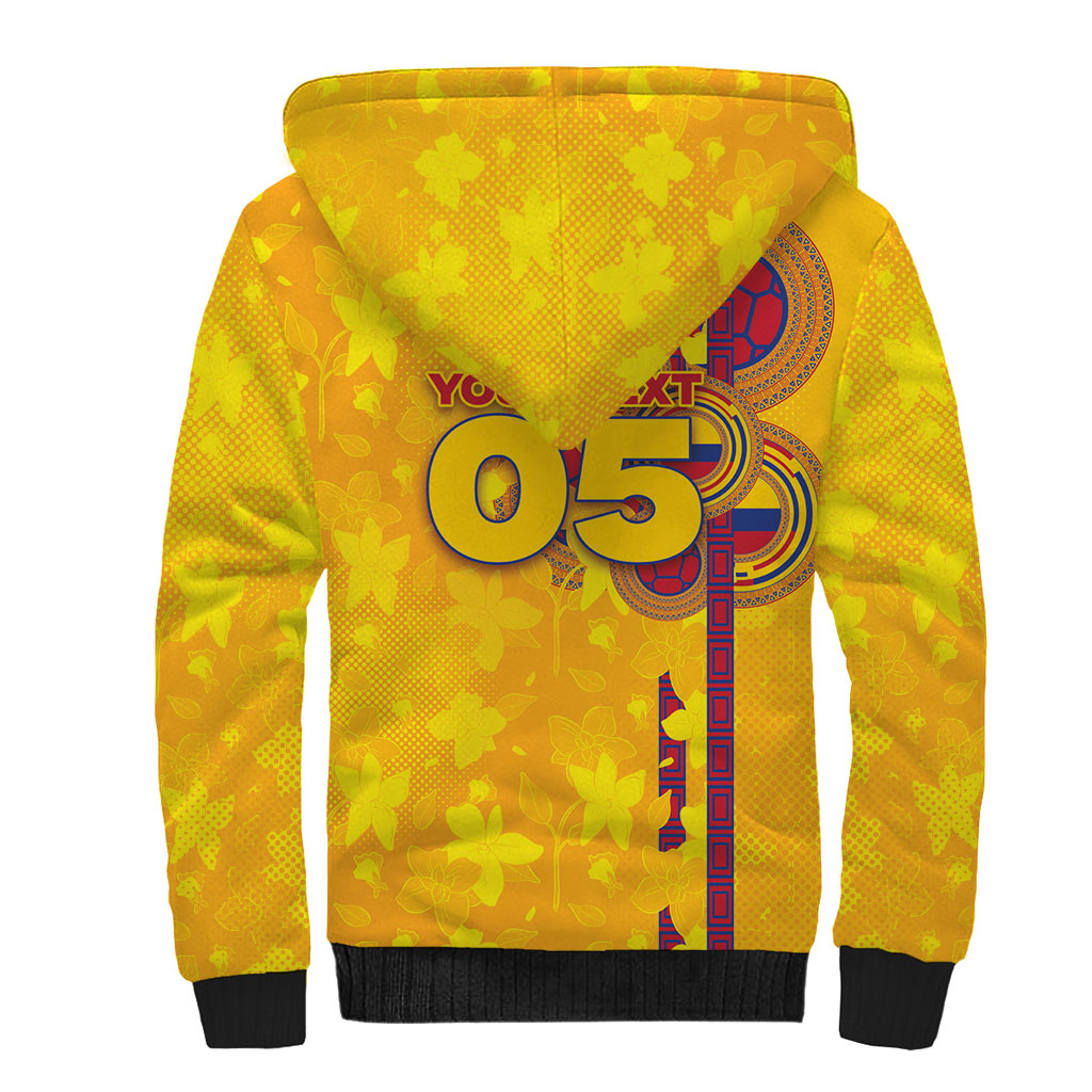 Custom Colombia Football Sherpa Hoodie Tropical Orchid Floral Pattern With Coat Of Arms