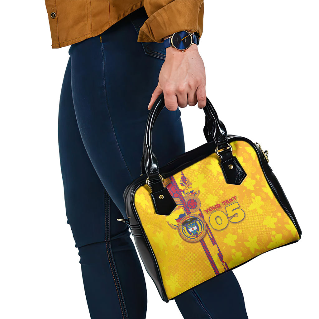 Custom Colombia Football Shoulder Handbag Tropical Orchid Floral Pattern With Coat Of Arms
