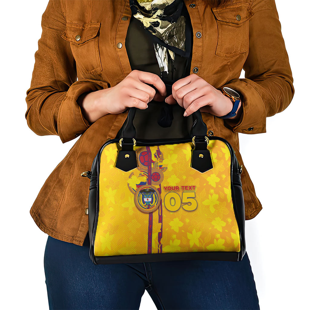 Custom Colombia Football Shoulder Handbag Tropical Orchid Floral Pattern With Coat Of Arms