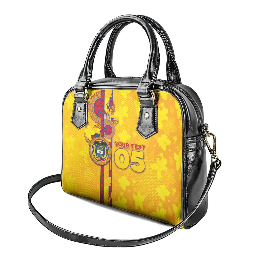Custom Colombia Football Shoulder Handbag Tropical Orchid Floral Pattern With Coat Of Arms