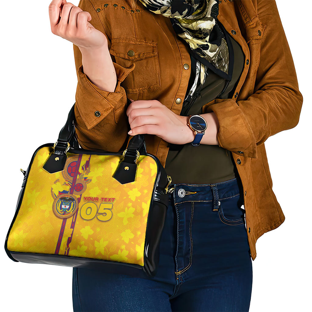 Custom Colombia Football Shoulder Handbag Tropical Orchid Floral Pattern With Coat Of Arms
