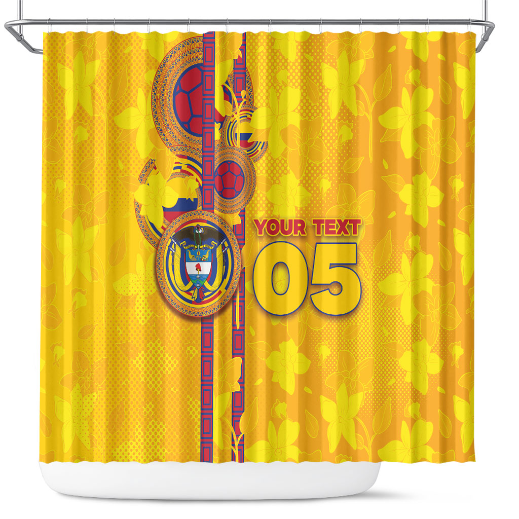 Custom Colombia Football Shower Curtain Tropical Orchid Floral Pattern With Coat Of Arms
