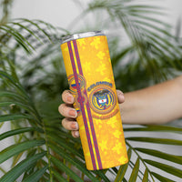 Custom Colombia Football Skinny Tumbler Tropical Orchid Floral Pattern With Coat Of Arms