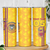 Custom Colombia Football Skinny Tumbler Tropical Orchid Floral Pattern With Coat Of Arms