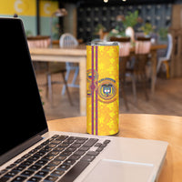 Custom Colombia Football Skinny Tumbler Tropical Orchid Floral Pattern With Coat Of Arms
