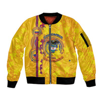 Custom Colombia Football Sleeve Zip Bomber Jacket Tropical Orchid Floral Pattern With Coat Of Arms