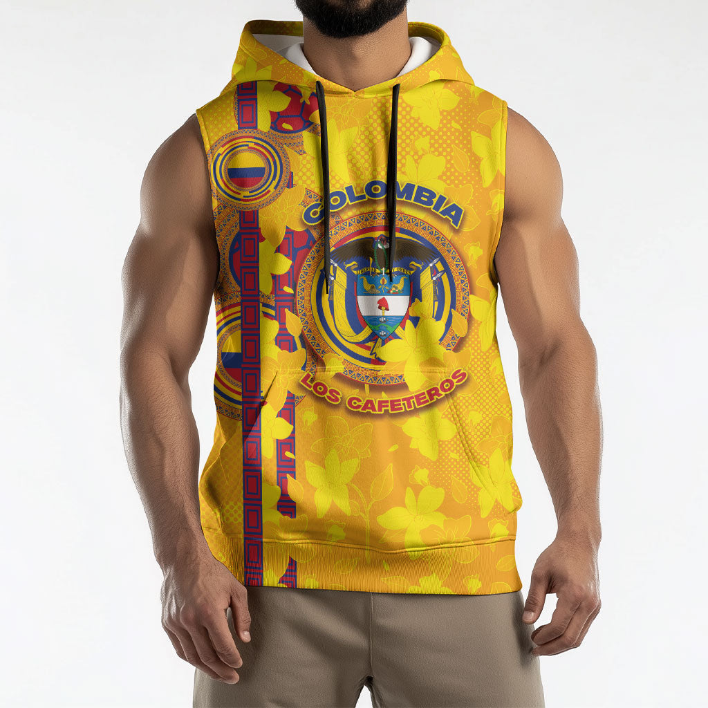 Custom Colombia Football Sleeveless Hoodie Tropical Orchid Floral Pattern With Coat Of Arms