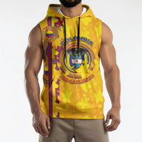 Custom Colombia Football Sleeveless Hoodie Tropical Orchid Floral Pattern With Coat Of Arms