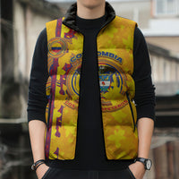 Custom Colombia Football Sleeveless Puffer Jacket Tropical Orchid Floral Pattern With Coat Of Arms
