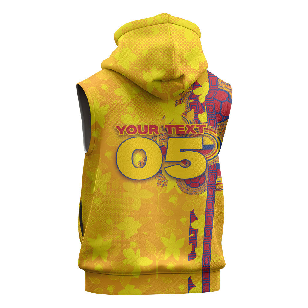 Custom Colombia Football Sleeveless Zip Hoodie Tropical Orchid Floral Pattern With Coat Of Arms
