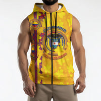 Custom Colombia Football Sleeveless Zip Hoodie Tropical Orchid Floral Pattern With Coat Of Arms