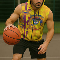 Custom Colombia Football Sleeveless Zip Hoodie Tropical Orchid Floral Pattern With Coat Of Arms