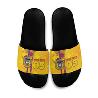 Custom Colombia Football Slide Sandals Tropical Orchid Floral Pattern With Coat Of Arms