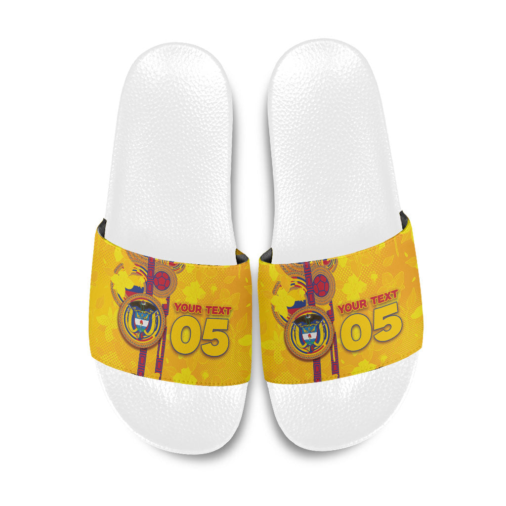 Custom Colombia Football Slide Sandals Tropical Orchid Floral Pattern With Coat Of Arms