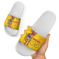 Custom Colombia Football Slide Sandals Tropical Orchid Floral Pattern With Coat Of Arms