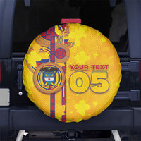 Custom Colombia Football Spare Tire Cover Tropical Orchid Floral Pattern With Coat Of Arms