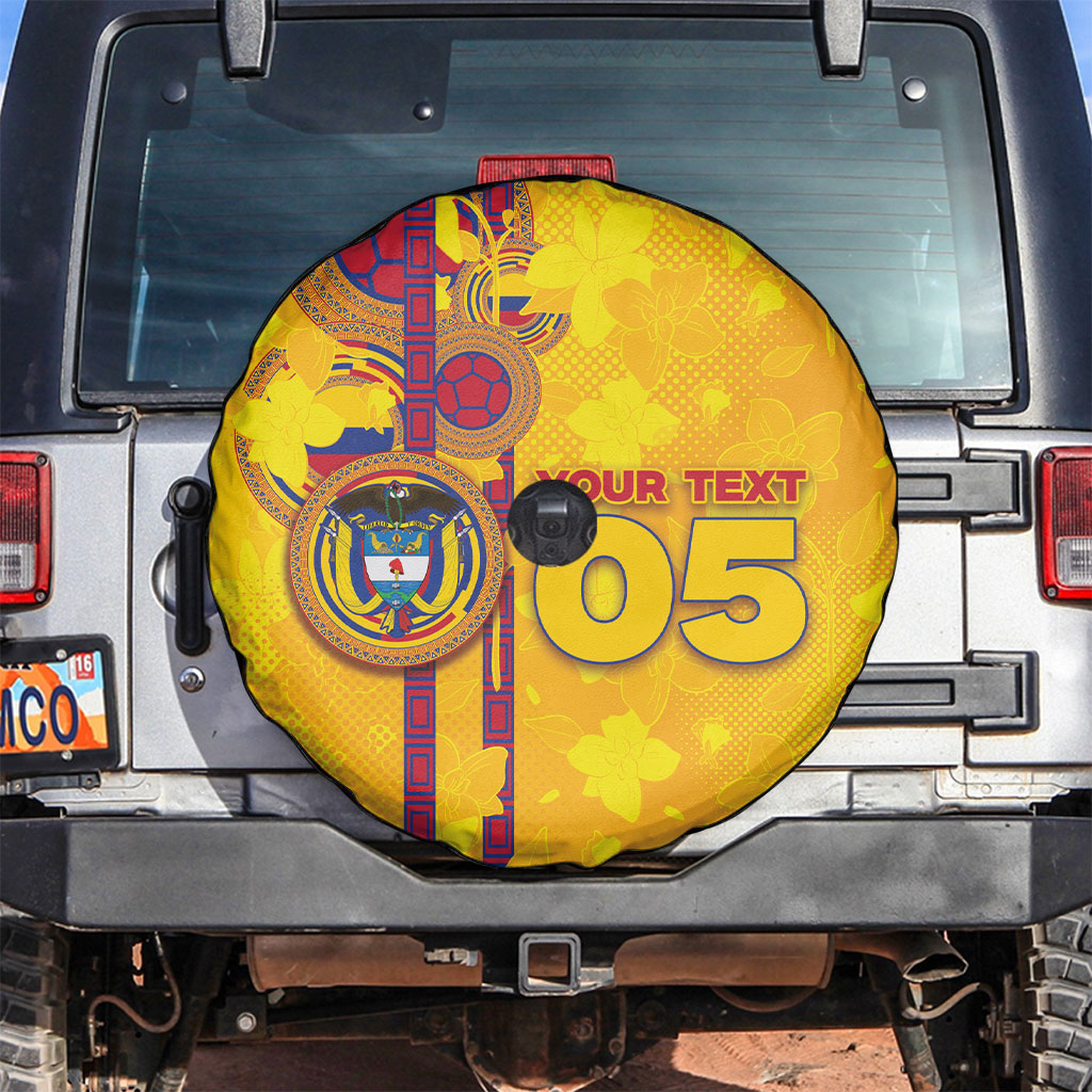 Custom Colombia Football Spare Tire Cover Tropical Orchid Floral Pattern With Coat Of Arms