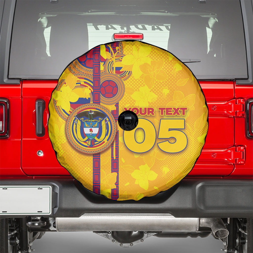 Custom Colombia Football Spare Tire Cover Tropical Orchid Floral Pattern With Coat Of Arms