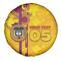 Custom Colombia Football Spare Tire Cover Tropical Orchid Floral Pattern With Coat Of Arms