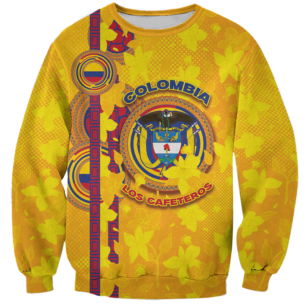 Custom Colombia Football Sweatshirt Tropical Orchid Floral Pattern With Coat Of Arms
