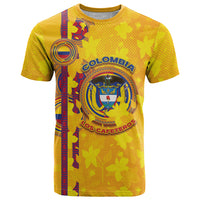 Custom Colombia Football T Shirt Tropical Orchid Floral Pattern With Coat Of Arms
