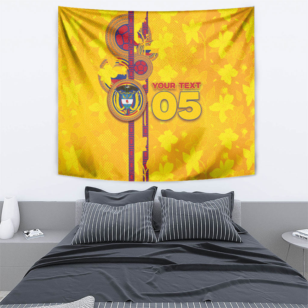 Custom Colombia Football Tapestry Tropical Orchid Floral Pattern With Coat Of Arms