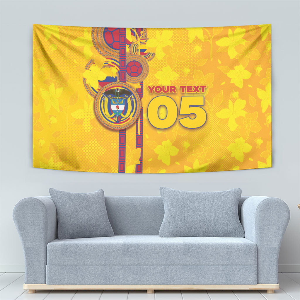 Custom Colombia Football Tapestry Tropical Orchid Floral Pattern With Coat Of Arms
