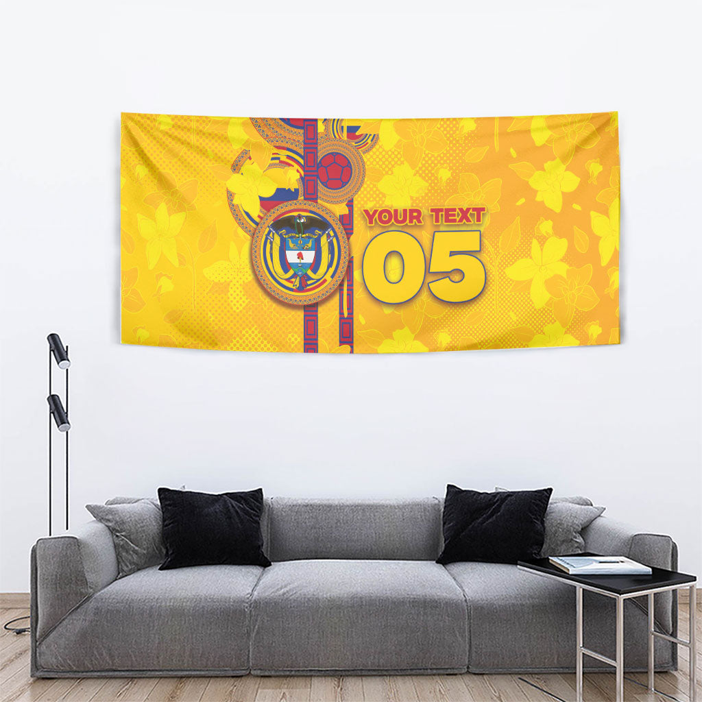 Custom Colombia Football Tapestry Tropical Orchid Floral Pattern With Coat Of Arms
