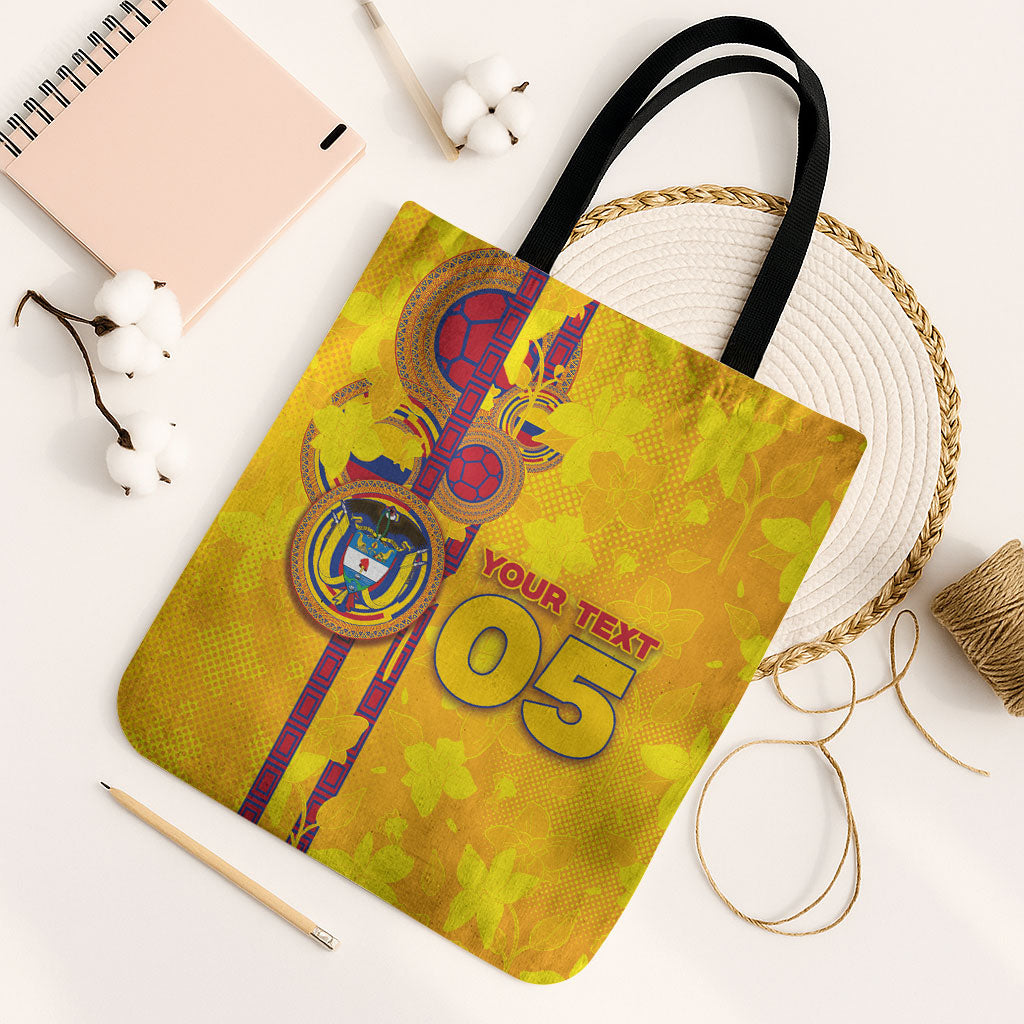 Custom Colombia Football Tote Bag Tropical Orchid Floral Pattern With Coat Of Arms