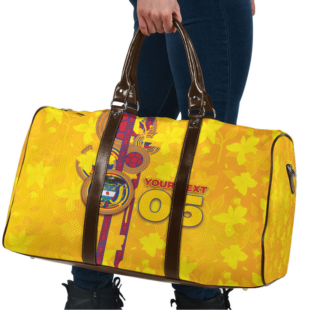 Custom Colombia Football Travel Bag Tropical Orchid Floral Pattern With Coat Of Arms