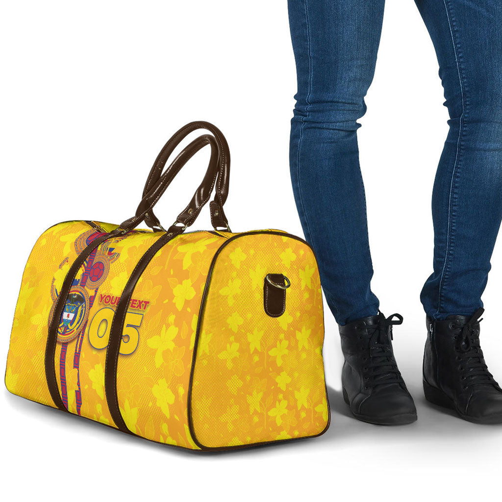 Custom Colombia Football Travel Bag Tropical Orchid Floral Pattern With Coat Of Arms