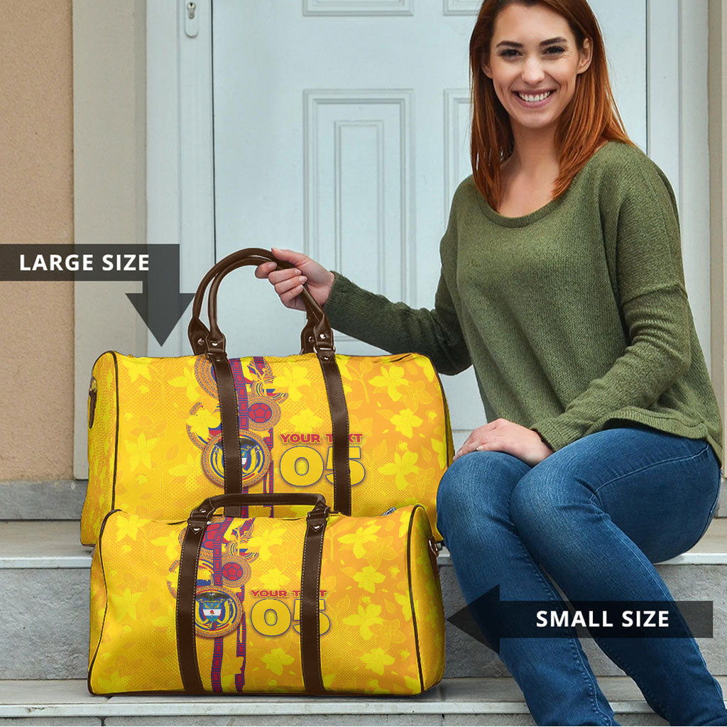 Custom Colombia Football Travel Bag Tropical Orchid Floral Pattern With Coat Of Arms