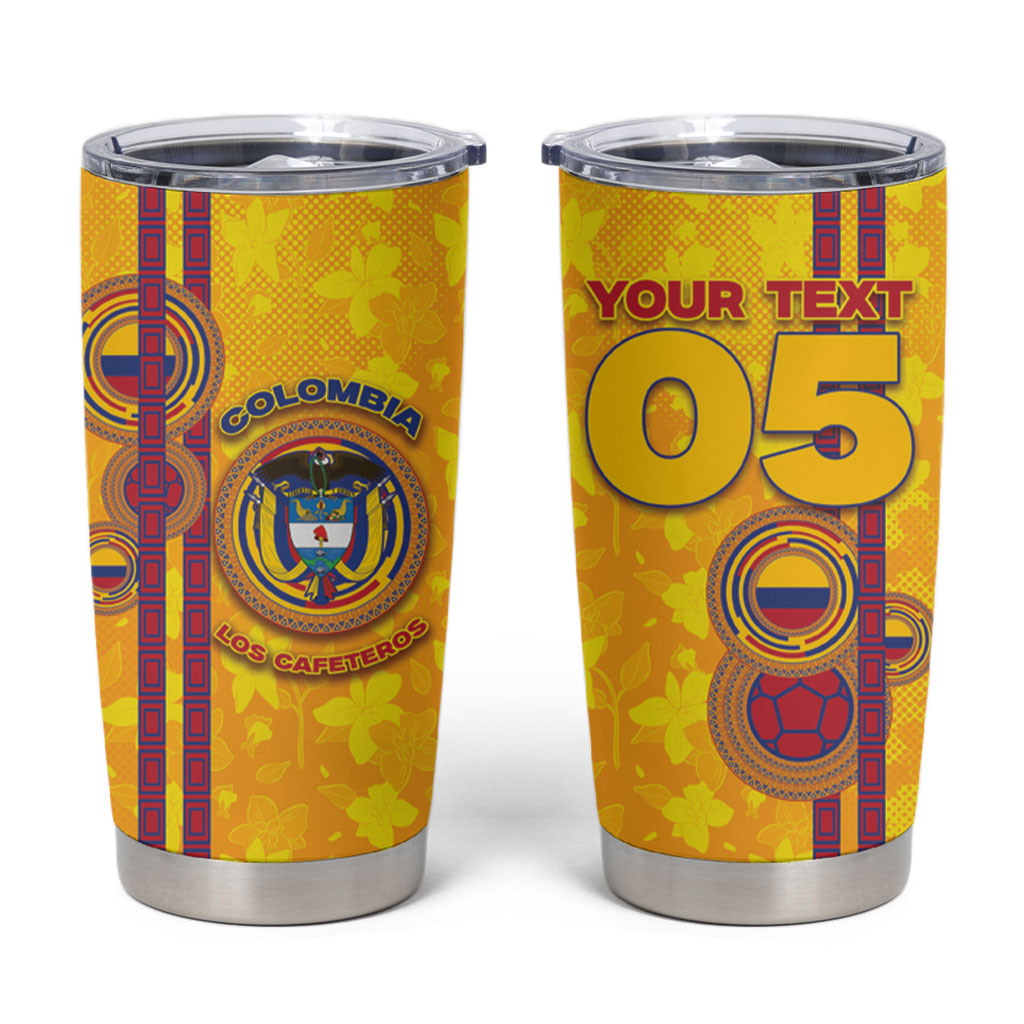 Custom Colombia Football Tumbler Cup Tropical Orchid Floral Pattern With Coat Of Arms