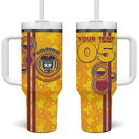 Custom Colombia Football Tumbler With Handle Tropical Orchid Floral Pattern With Coat Of Arms