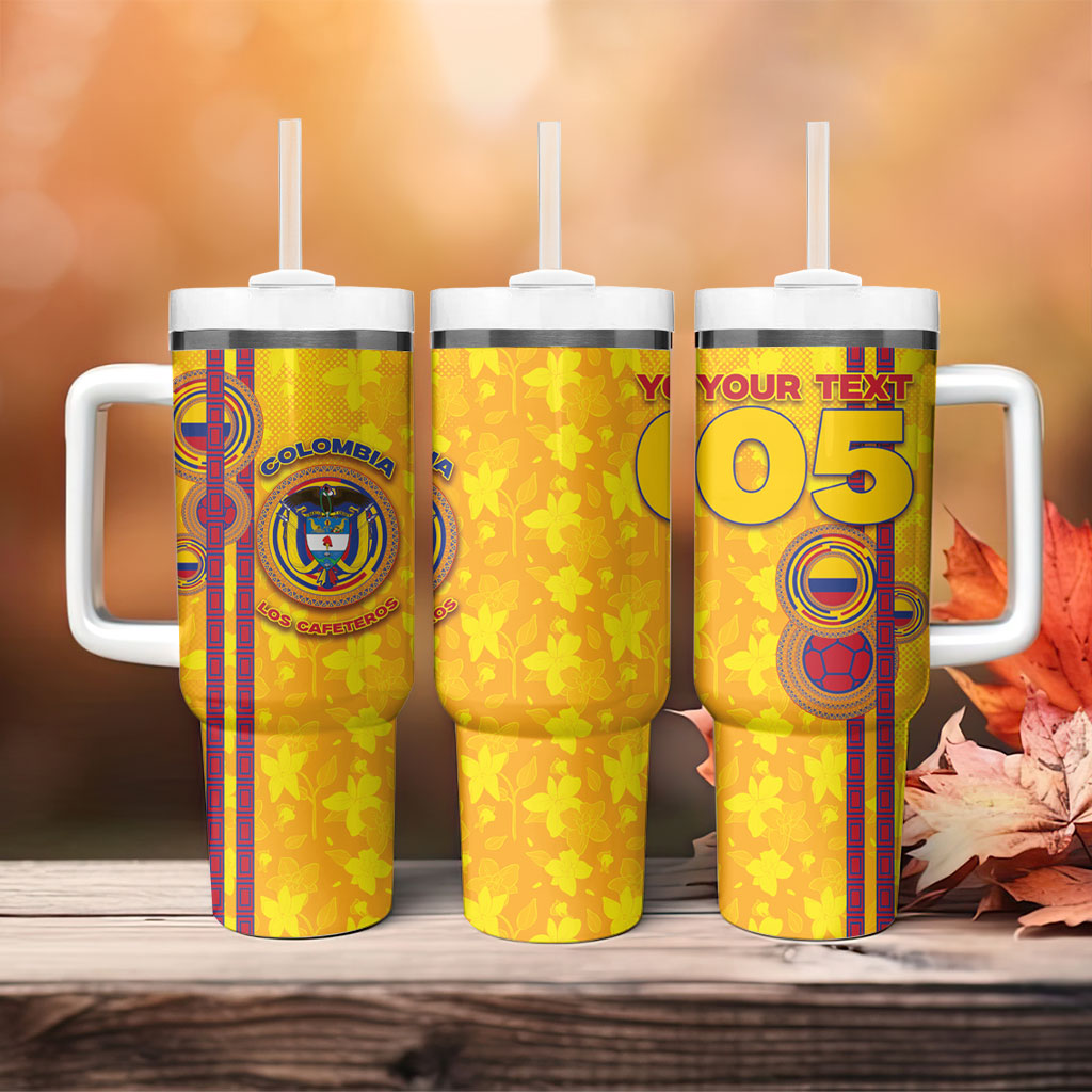 Custom Colombia Football Tumbler With Handle Tropical Orchid Floral Pattern With Coat Of Arms