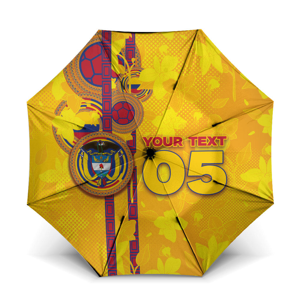 Custom Colombia Football Umbrella Tropical Orchid Floral Pattern With Coat Of Arms