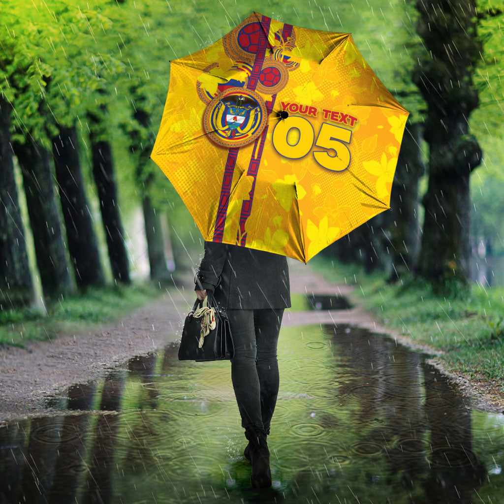Custom Colombia Football Umbrella Tropical Orchid Floral Pattern With Coat Of Arms