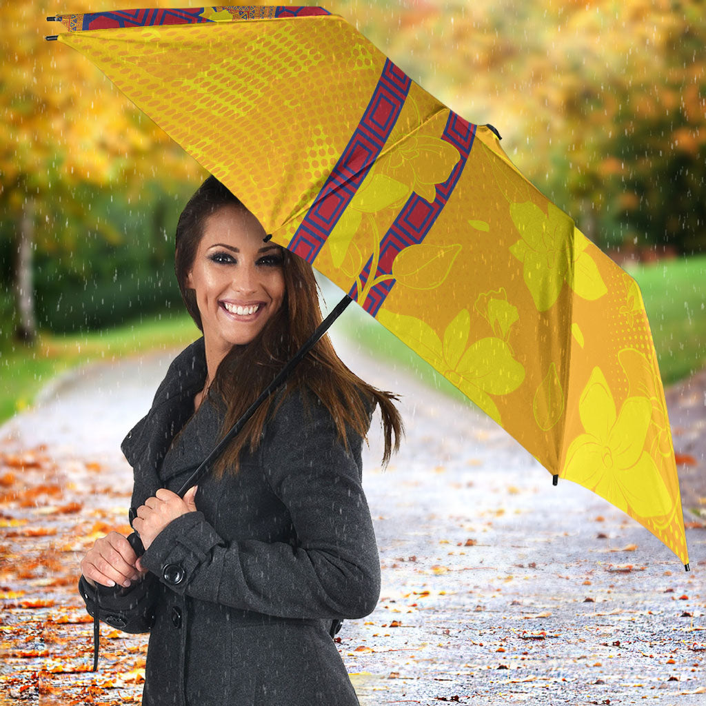 Custom Colombia Football Umbrella Tropical Orchid Floral Pattern With Coat Of Arms