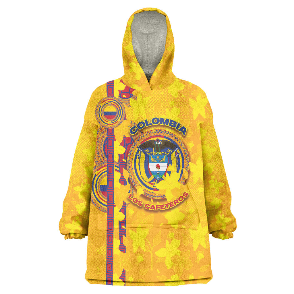 Custom Colombia Football Wearable Blanket Hoodie Tropical Orchid Floral Pattern With Coat Of Arms