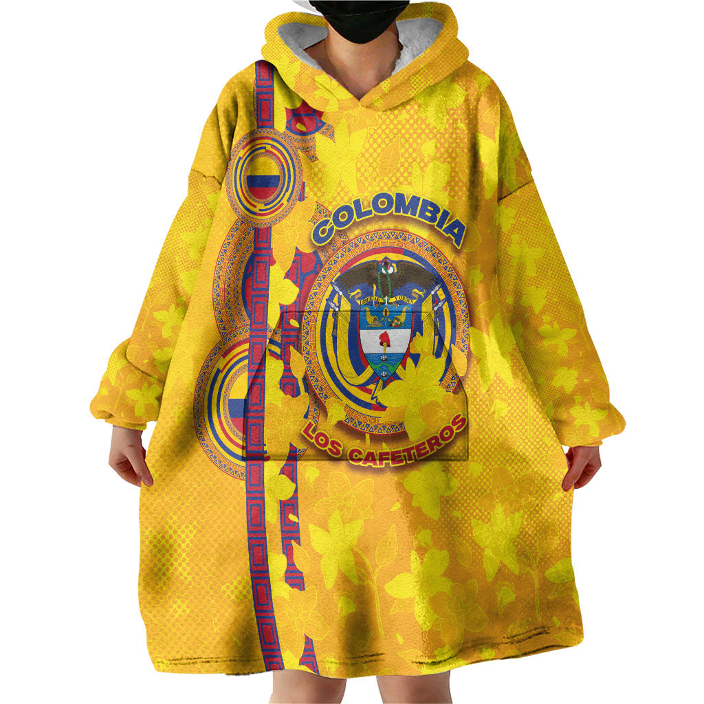 Custom Colombia Football Wearable Blanket Hoodie Tropical Orchid Floral Pattern With Coat Of Arms