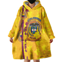 Custom Colombia Football Wearable Blanket Hoodie Tropical Orchid Floral Pattern With Coat Of Arms