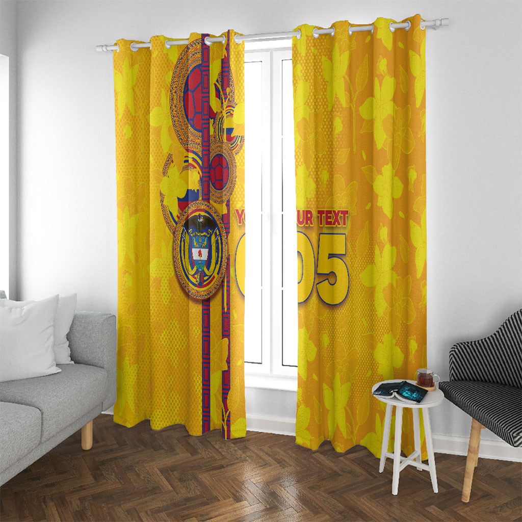 Custom Colombia Football Window Curtain Tropical Orchid Floral Pattern With Coat Of Arms