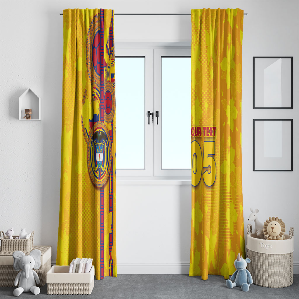 Custom Colombia Football Window Curtain Tropical Orchid Floral Pattern With Coat Of Arms