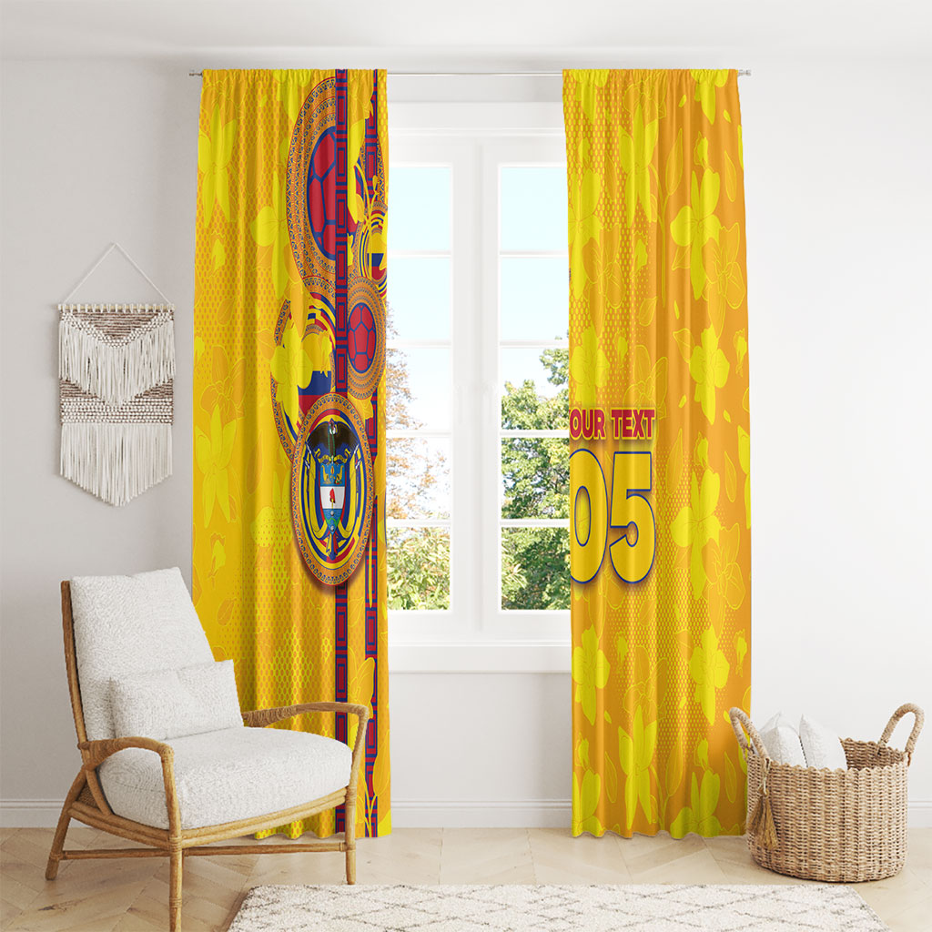 Custom Colombia Football Window Curtain Tropical Orchid Floral Pattern With Coat Of Arms