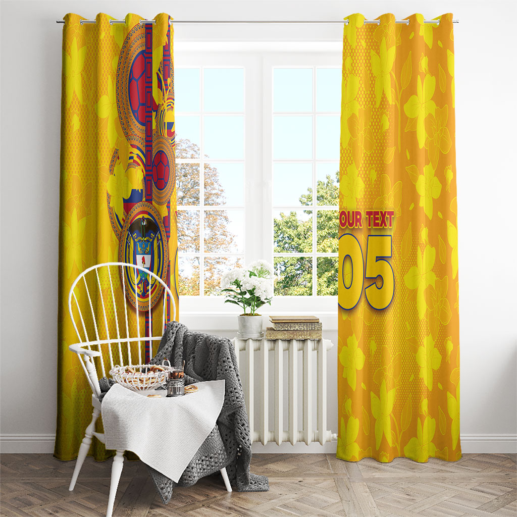Custom Colombia Football Window Curtain Tropical Orchid Floral Pattern With Coat Of Arms