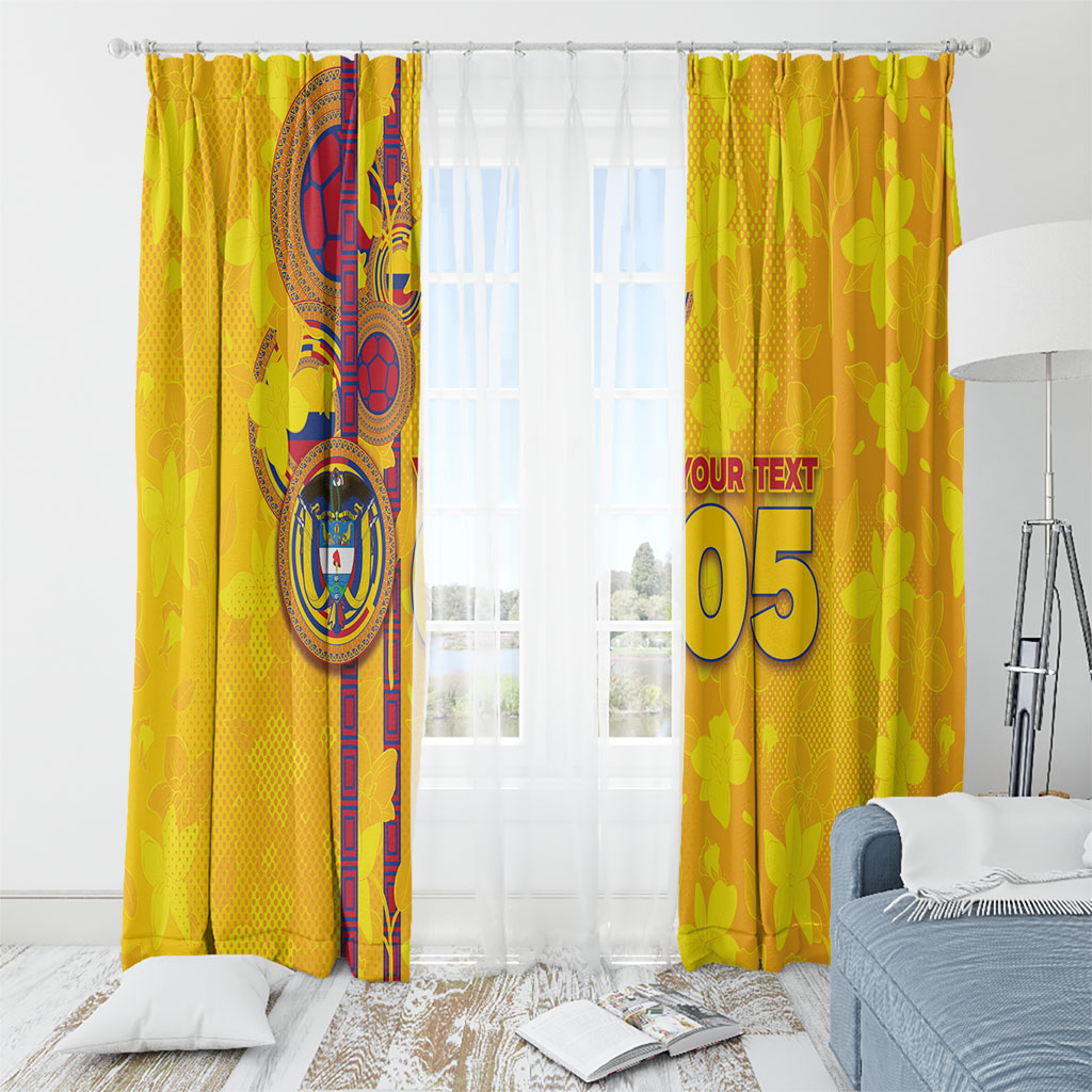 Custom Colombia Football Window Curtain Tropical Orchid Floral Pattern With Coat Of Arms