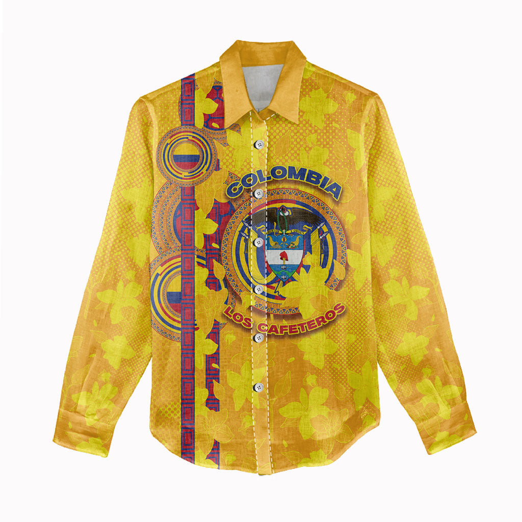 Custom Colombia Football Women Casual Shirt Tropical Orchid Floral Pattern With Coat Of Arms