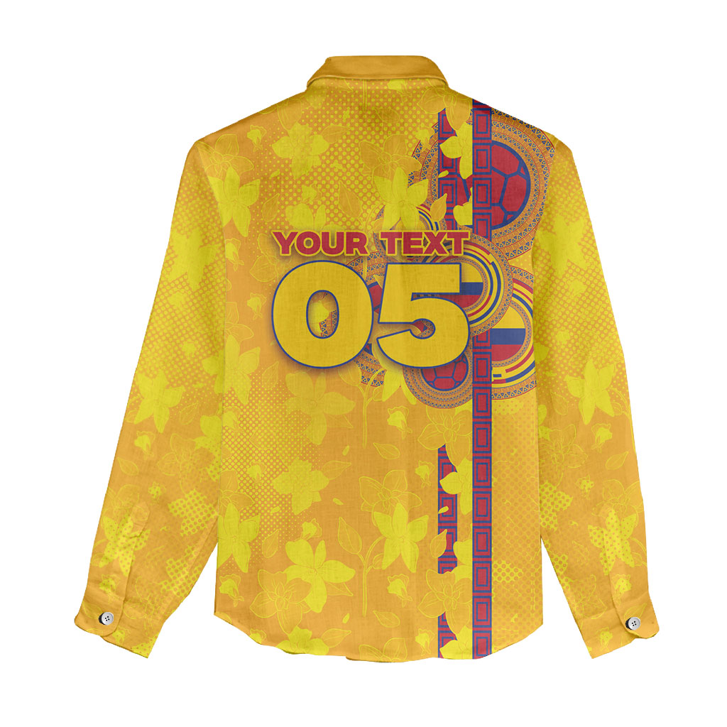 Custom Colombia Football Women Casual Shirt Tropical Orchid Floral Pattern With Coat Of Arms