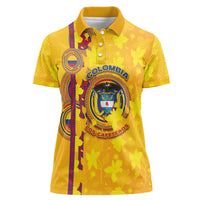 Custom Colombia Football Women Polo Shirt Tropical Orchid Floral Pattern With Coat Of Arms